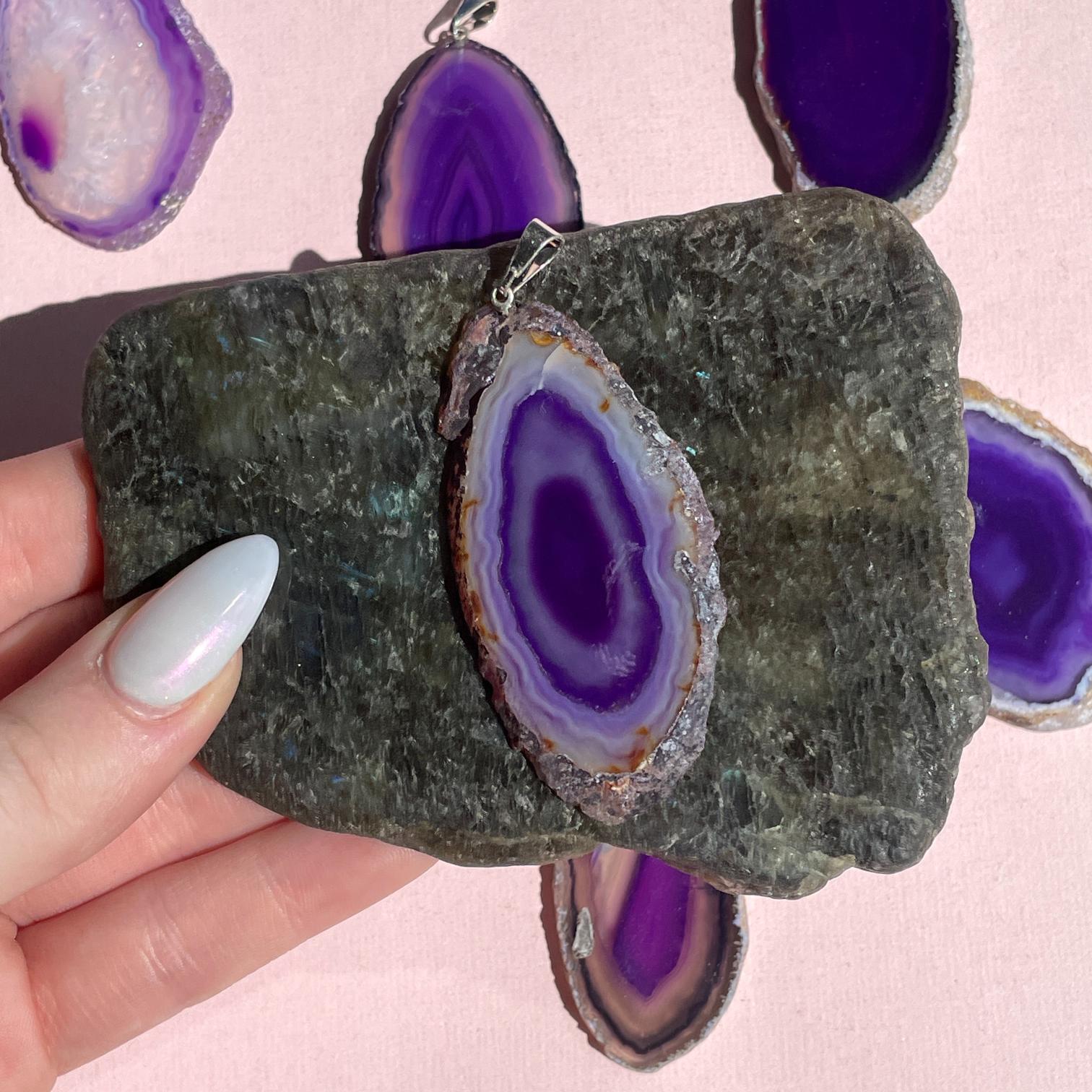 Purple Agate Slice Pendant Purple Agate Slice Pendant